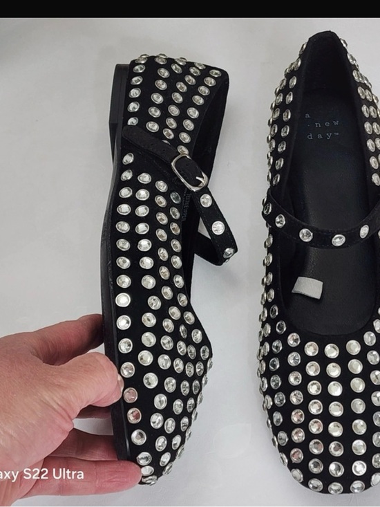 a new day Shoes - a new day Black Mary Jane Flats with Silver Stud Embellishments